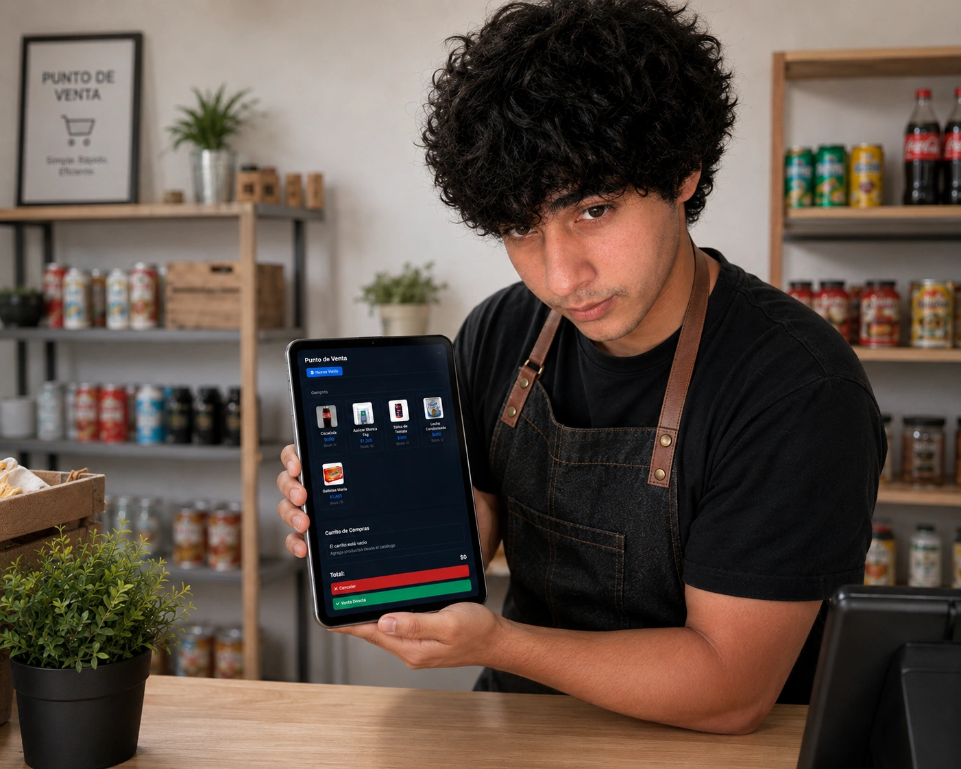 Pantalla de Punto de Venta de TKPOS, con catálogo de productos y carrito de compras
